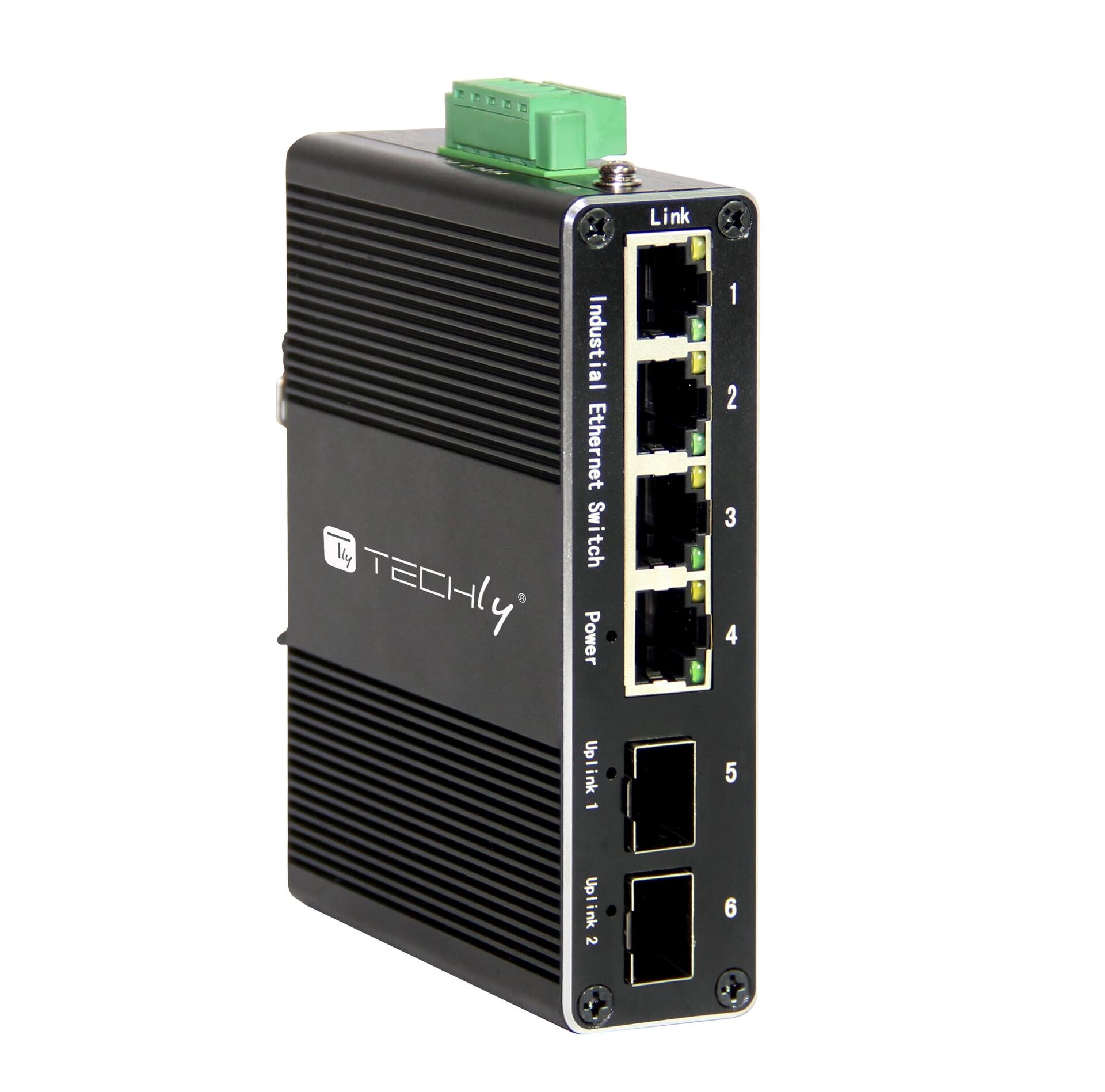 Convertitore Ethernet Industriale Gigabit 4 porte RJ45 a 2 porte SFP Non Gestito