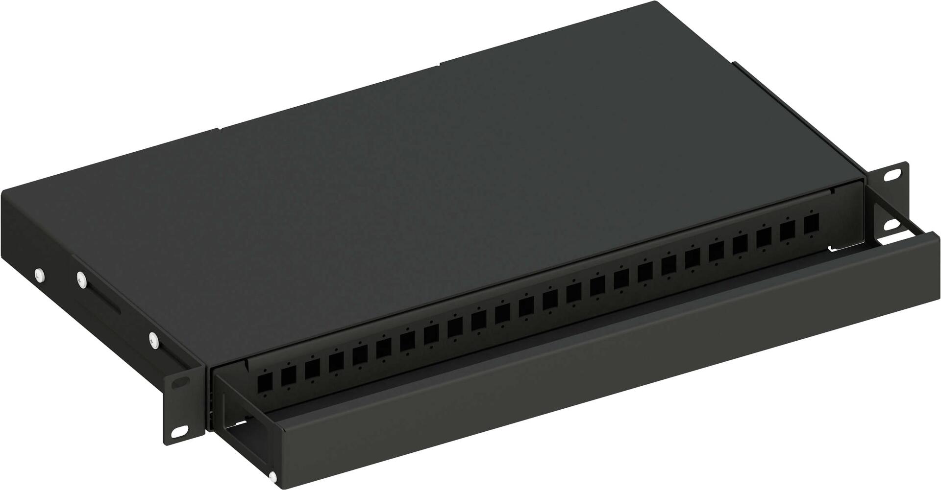 Cassetto Ottico 19'' Scorrevole Piastra Frontale per 24 SC Simplex/24 E2000/24 LC Duplex, Nero