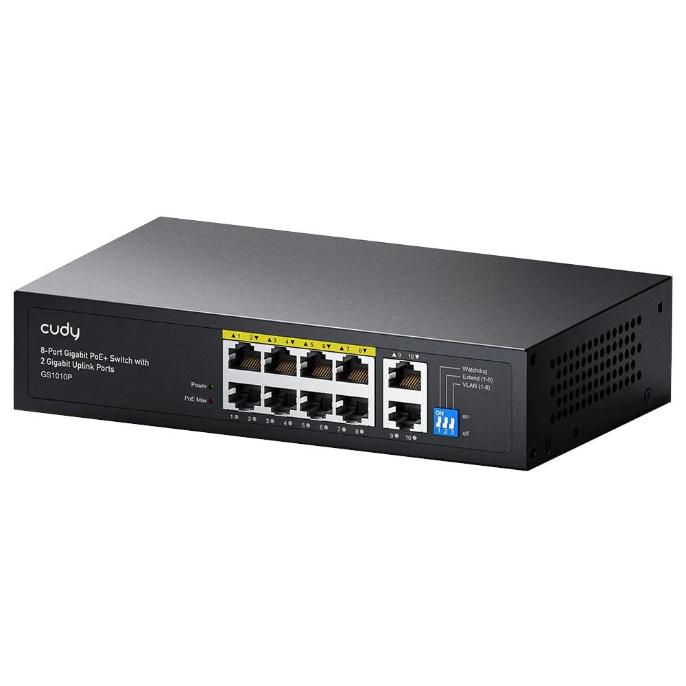 Switch Gigabit PoE+ 8 Porte con 2 Uplink GbE, GS1010P Nero