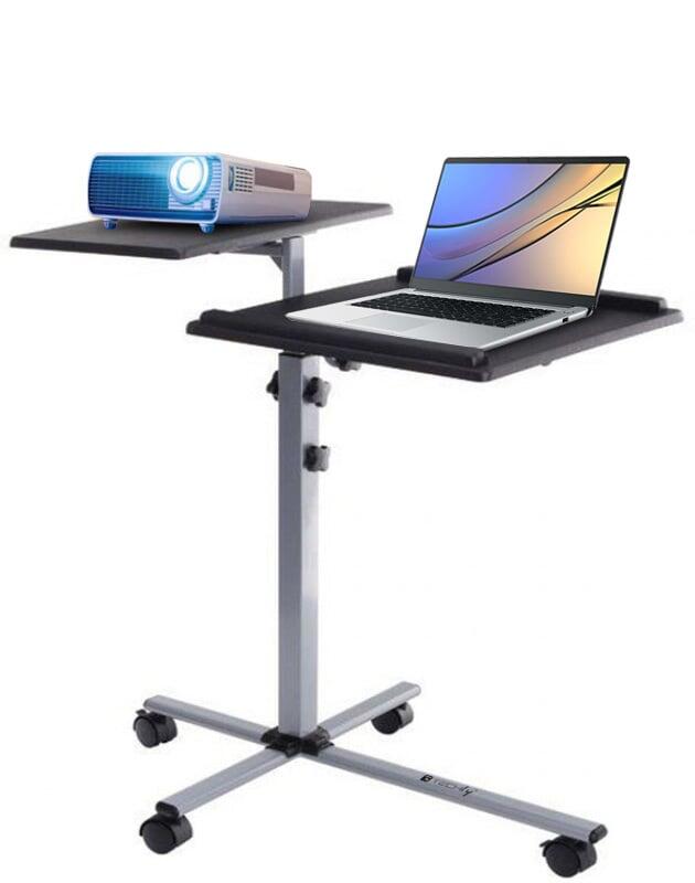 Carrello per Proiettore e Notebook a Due Ripiani Regolabile in Altezza