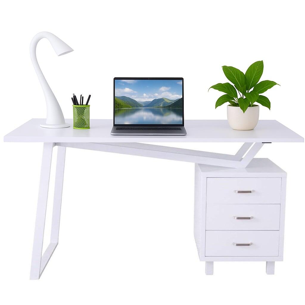 Scrivania per Computer con Tre Cassetti Bianco opaco effetto legno