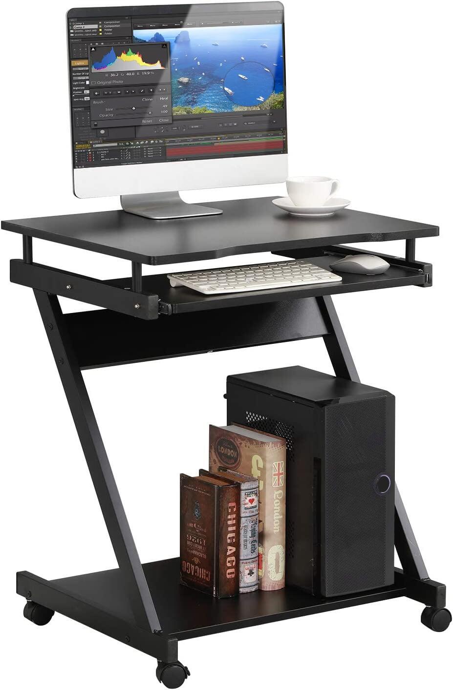 Scrivania Compatta per Computer con Ripiano Estraibile per Tastiera