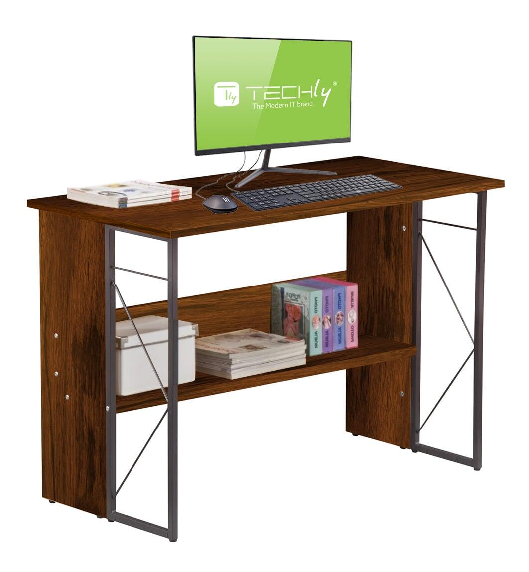 Scrivania per Computer Scrittoio Salvaspazio in Stile Industriale con Struttura Acciaio e Legno Marrone