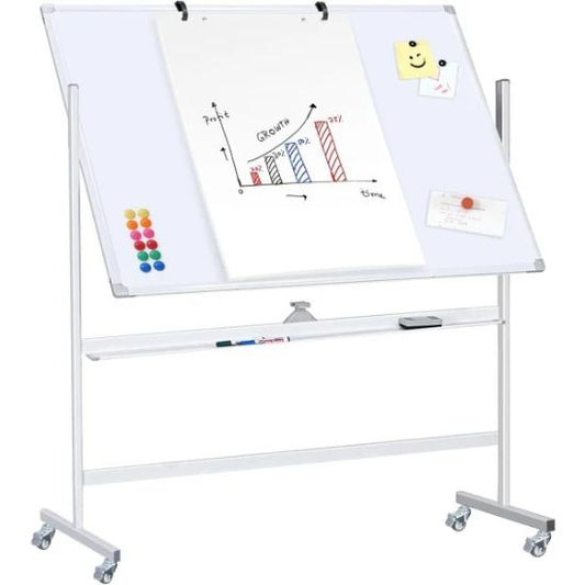 Lavagna Magnetica Bifacciale 90x120 cm con Ruote e Mensola