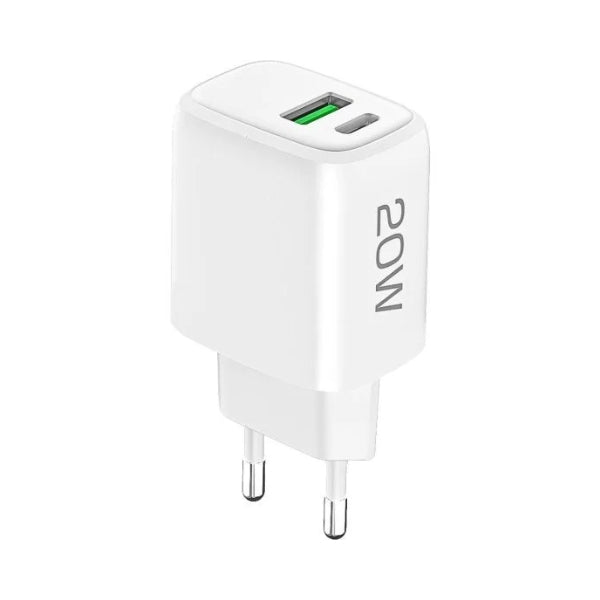 Caricatore AC Ovin 20W con porte USB-C PD e USB-A FC3, colore bianco