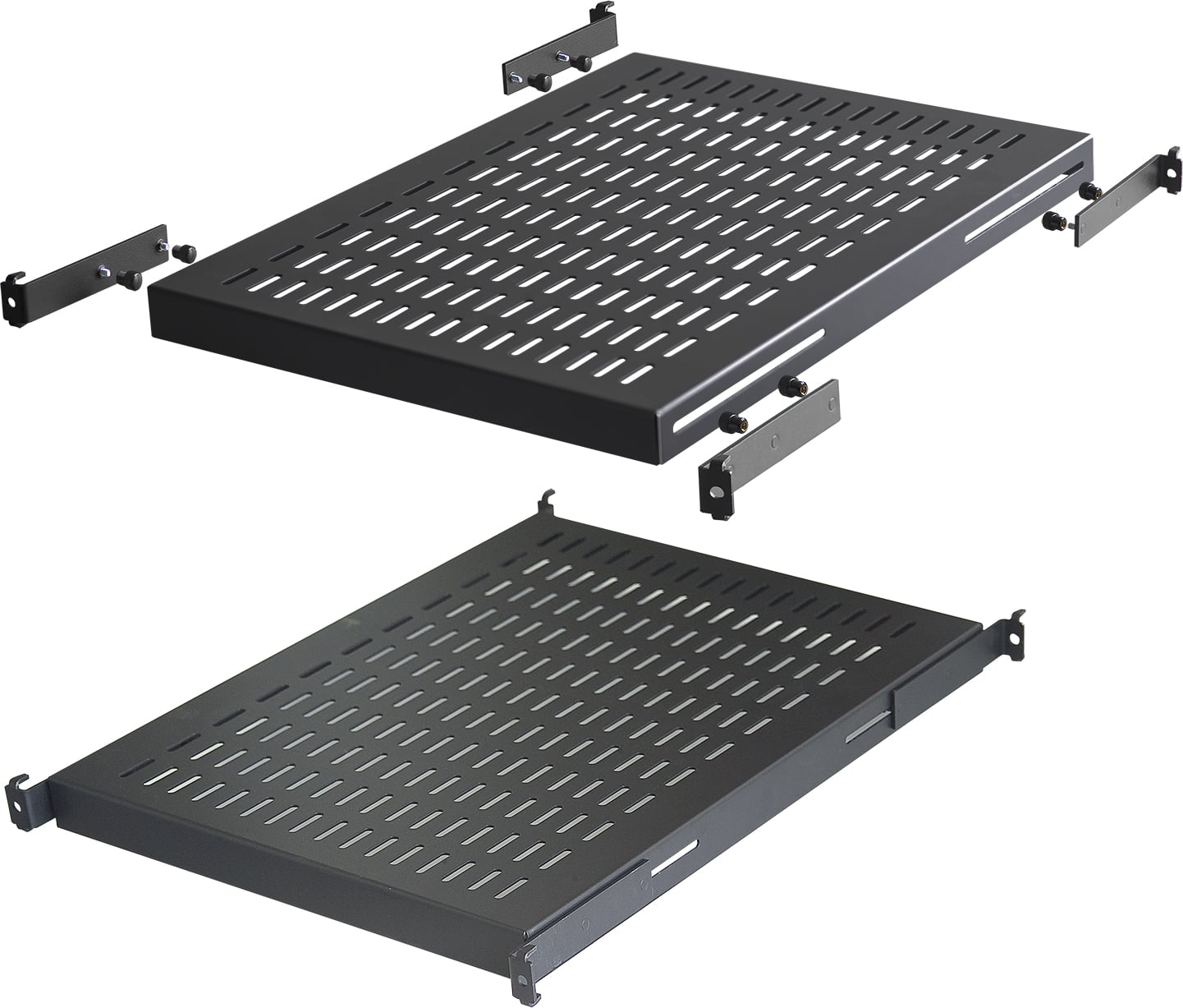 Base per Armadi 19'' Ripiano a Profondità Adattabile per Server Rack 1U Nero