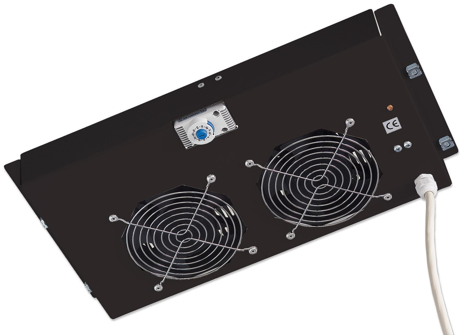 Gruppo di ventilazione a soffitto per Rack 19'' 2 Ventole Nero