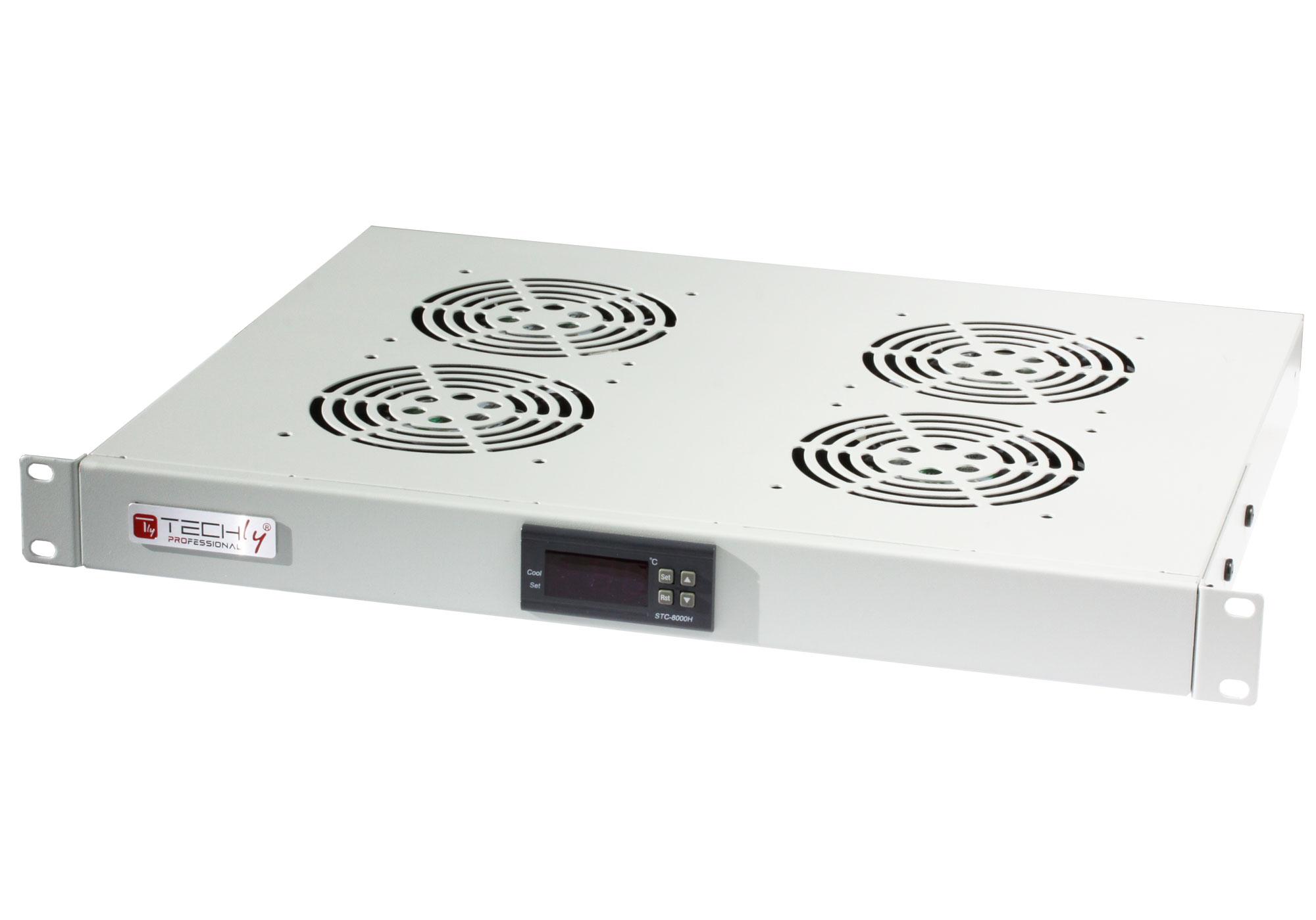 Gruppo 4 Ventole 1U per Rack 19'' con Termostato LED Grigio