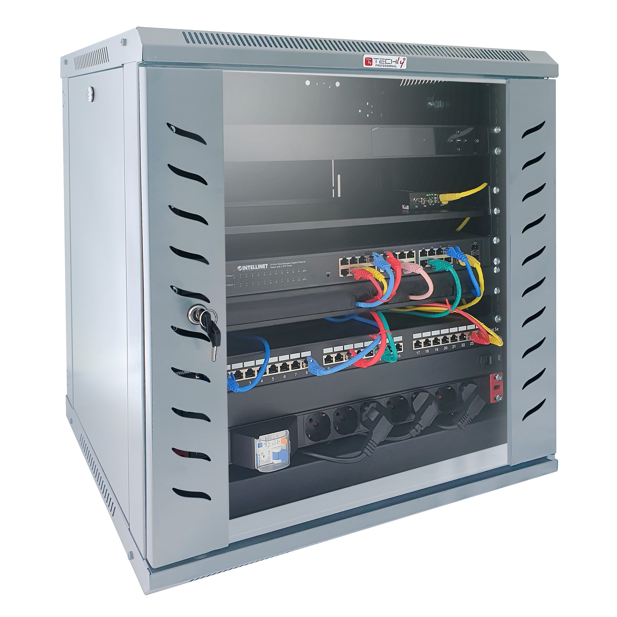 Armadio Rack 19'' a Muro 6 Unità P.450 mm Flat Pack Grigio