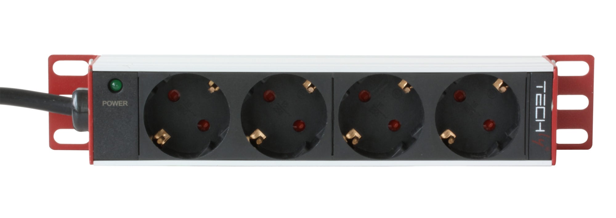Multipresa 4 Posti da Rack 10'' Spina Schuko Angolata 1U Installazione Posteriore