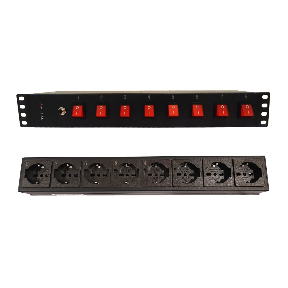 Multipresa a 8 Posti da Rack 19'' con 8 Interruttori Luminosi 1,5U