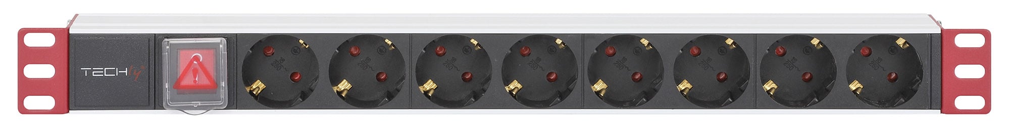 Multipresa 8 Posti da Rack 19'' con Interruttore Spina Schuko Angolata 1U
