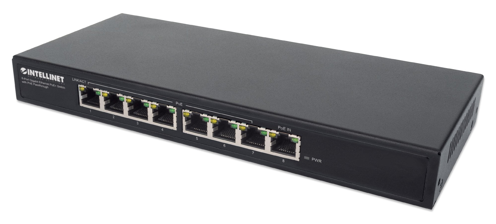 Switch PoE+ Gigabit Ethernet a 8 porte con passthrough PoE