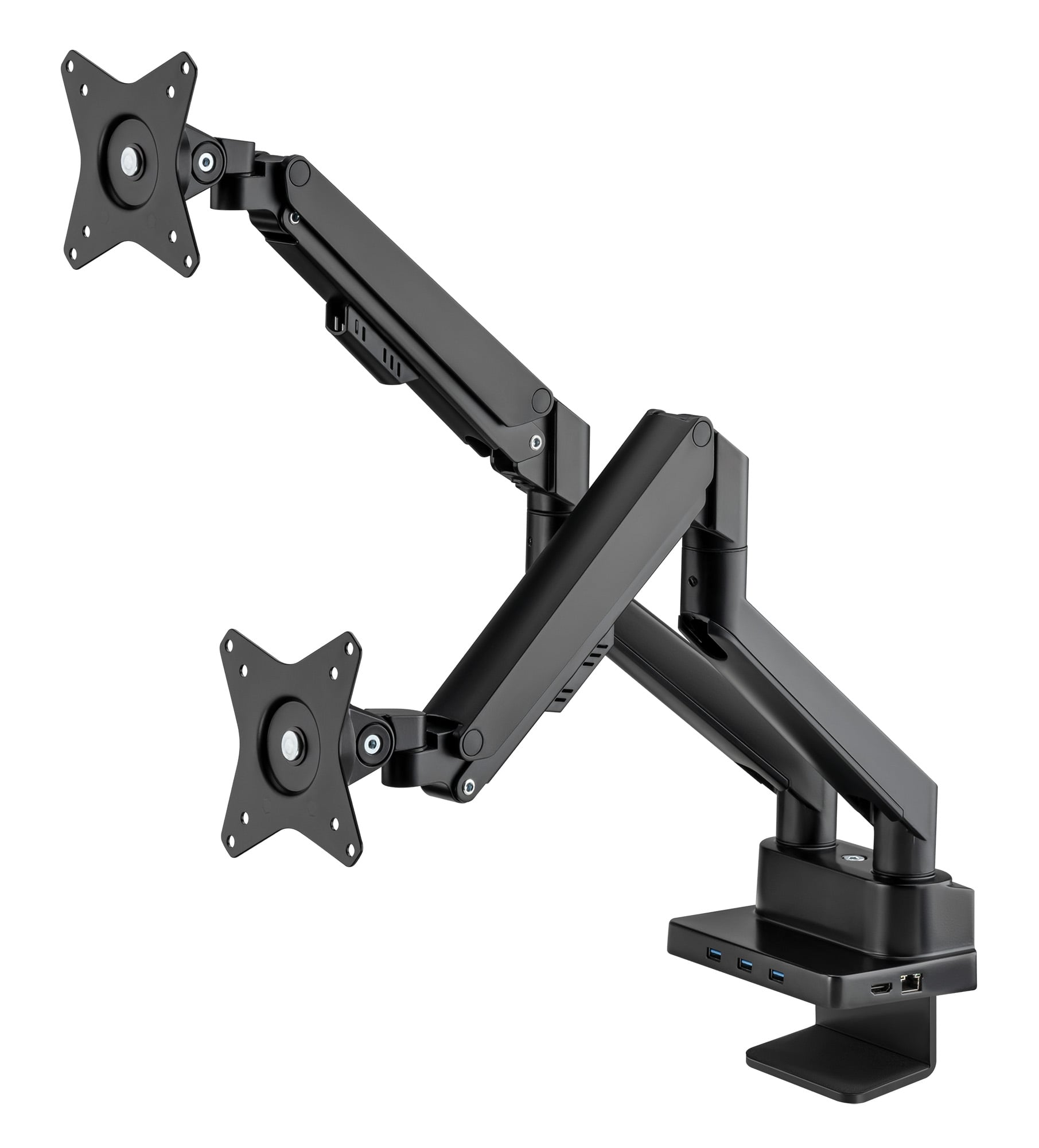Supporto da Scrivania Doppio Monitor 17-32'' con Molla a Gas e Docking Station 8-in-1