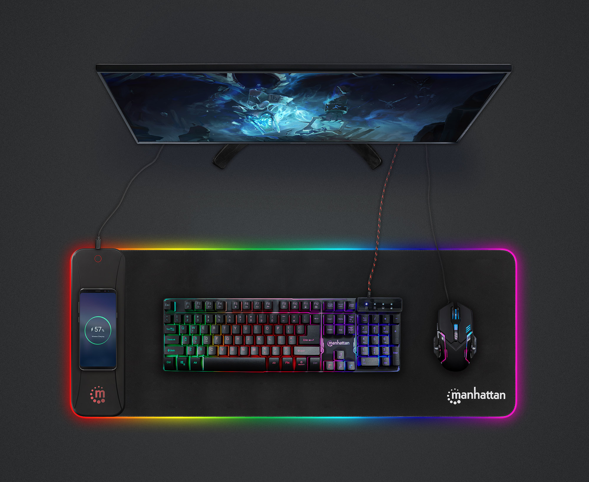 Tappetino Mouse Gaming XXL con LED RGB e Caricatore Wireless 10W
