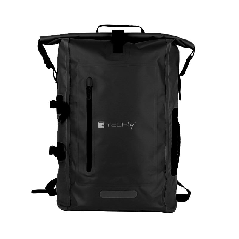 Zaino Impermeabile 25L Roll-Top con Striscia Riflettente Nero