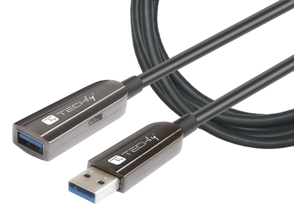 Cavo Ottico Attivo USB 3.2 SuperSpeed Active Optical Cable USB A M/F 100m Nero