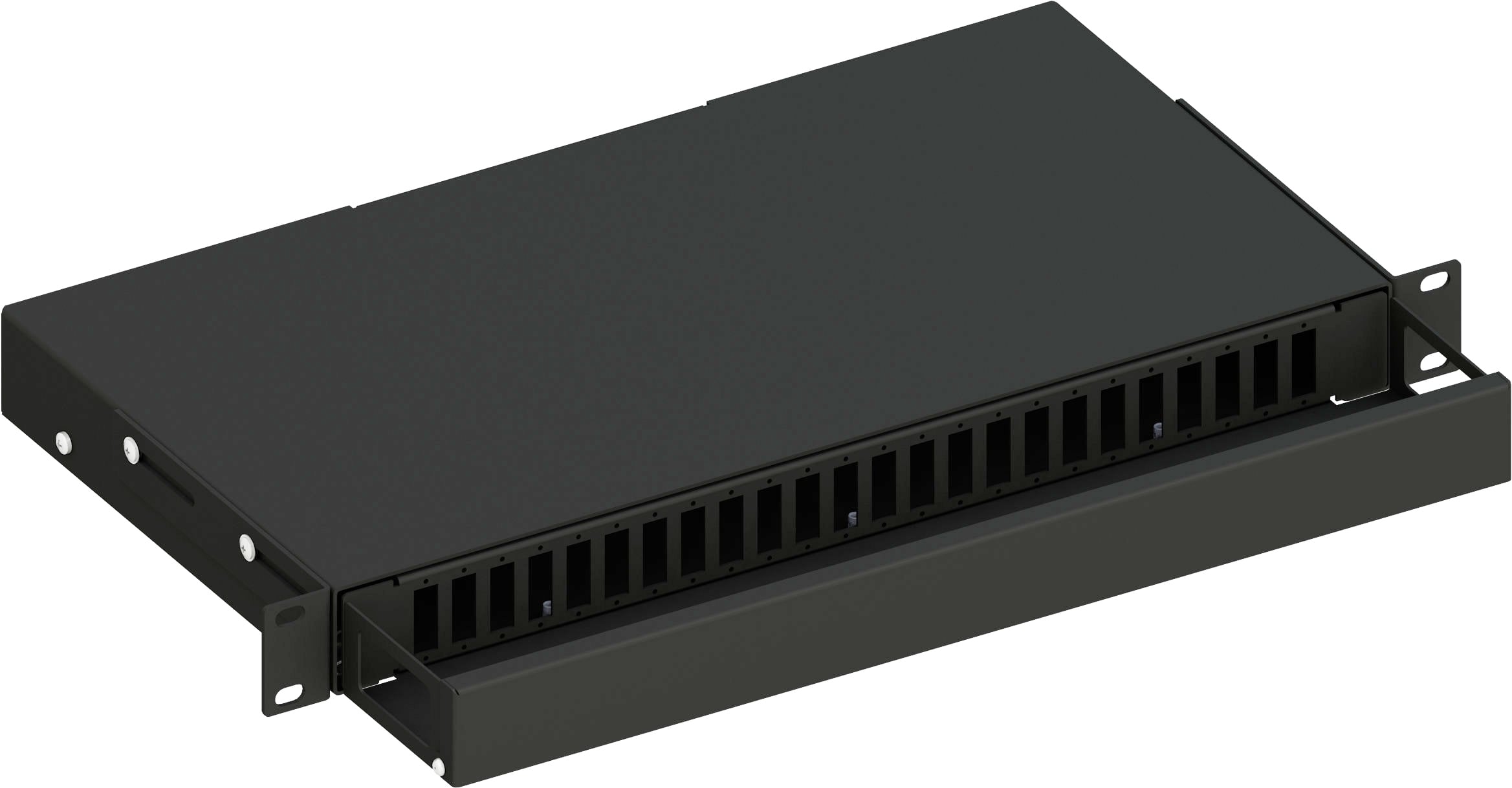 Cassetto Ottico 19'' Scorrevole con Piastra Frontale per 24 Bussole SC Duplex, Nero