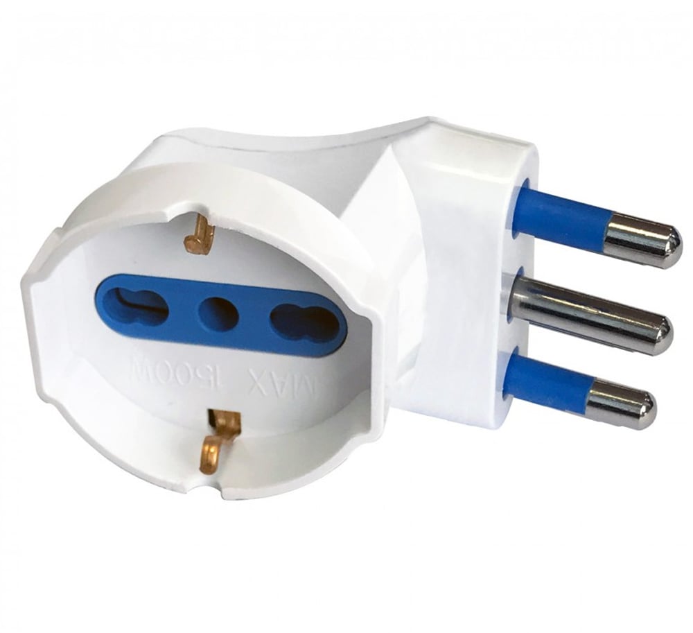 Adattatore spina 16A prese bipasso/Schuko 90° Bianco