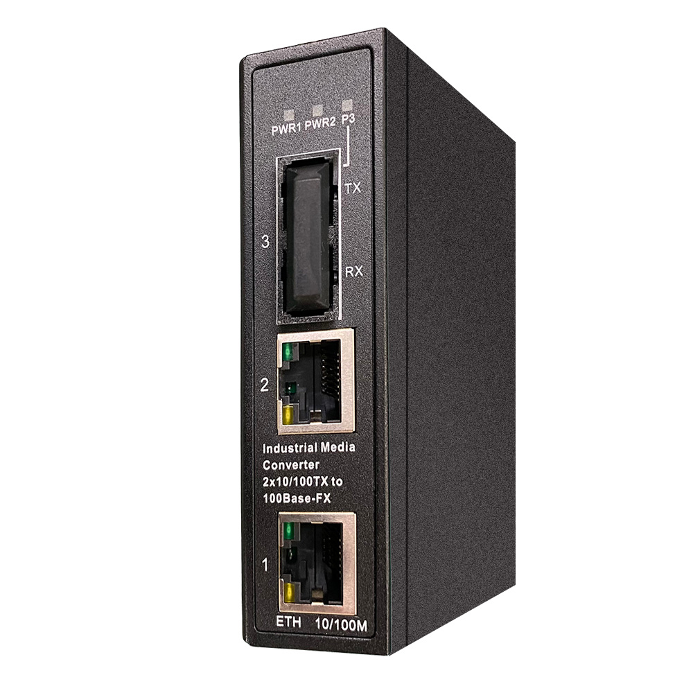 Media Converter Industriale che permette di effettuare la conversione tra 10/100Base-T(X) e 100Base-F(X). E  caratterizzato da un robusto alloggiamento IP30 e supporta un ampio intervallo di temperatura che va dai -40 fino a 70°C, rispondendo alle esi