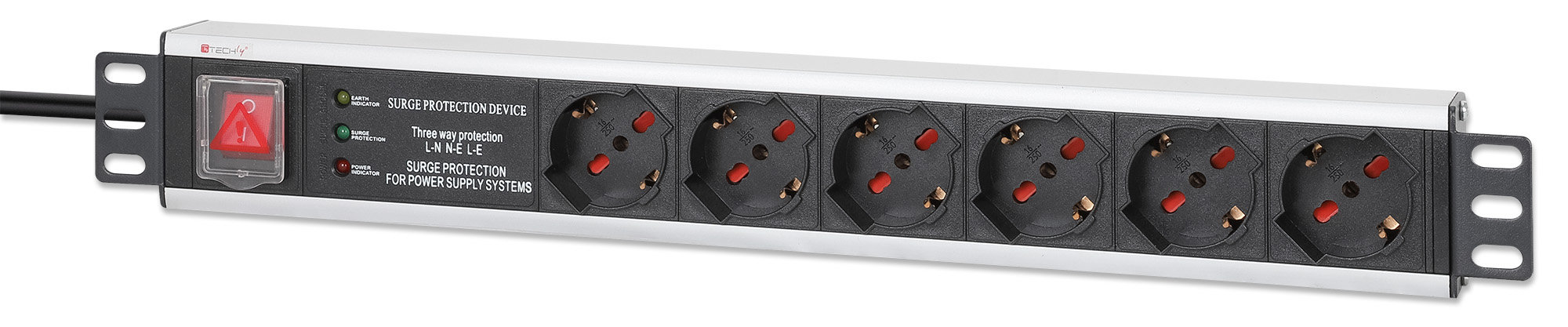 Multipresa 6 Posti Rack 19'' con Protezione e Interruttore Spina Italiana 1,5U