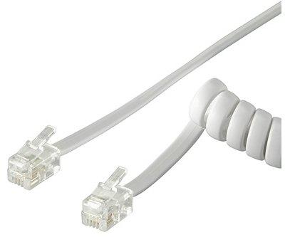 Cavo telefonico spiralato per cornetta 4mt RJ10 4P4C Bianco