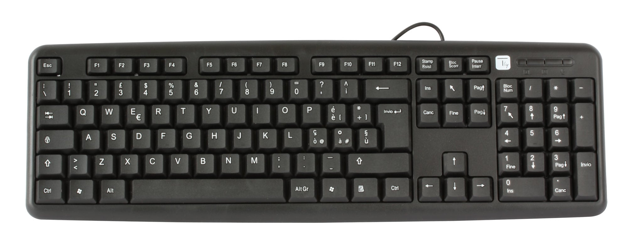 Tastiera USB 105 Tasti Layout Italiano Nero