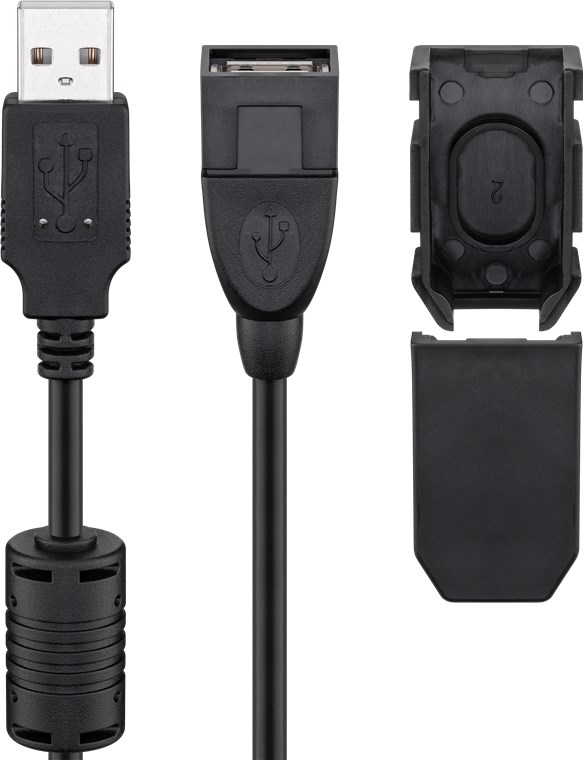 Cavo Prolunga USB 2.0 con Ferrite A Maschio / A Femmina 2m Nero