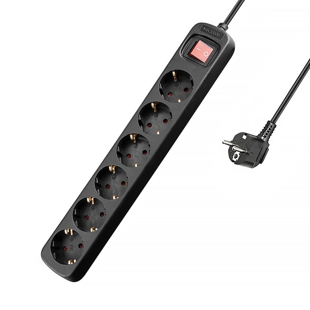 Presa Multipla a 6 Posti Schuko con Cavo 1,5m Nero
