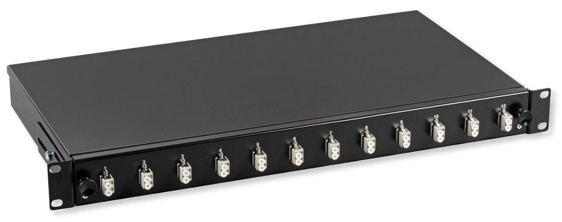 Cassetto Ottico 19'' con 12 bussole LC Duplex Multimodale OM2 Nero
