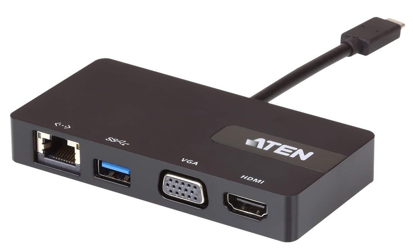 La Mini dock multiporta USB-C™ UH3232 connette a un computer USB-C™ a una porta Ethernet, HDMI, VGA e USB tipo A mediante un singolo cavo. L UH3232 dispone di un connettore integrato e facile da usare che collega immediatamente al computer con