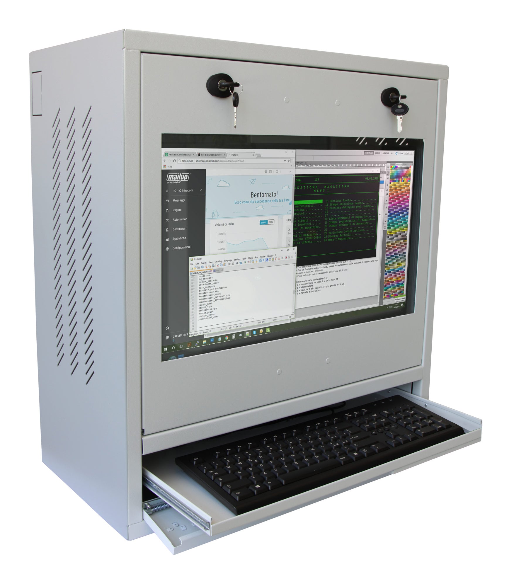 Armadio di sicurezza per PC, monitor LCD e tastiera Grigio