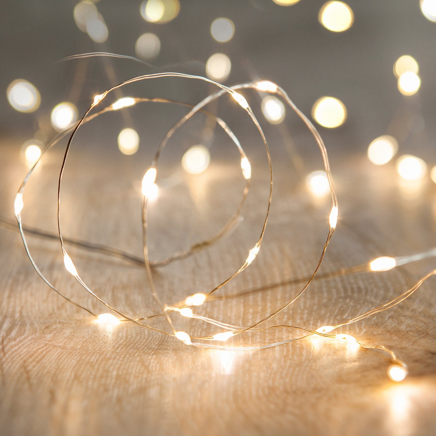 Luci Natalizie da Interno 20 LED a Filo Argentato con Timer A++