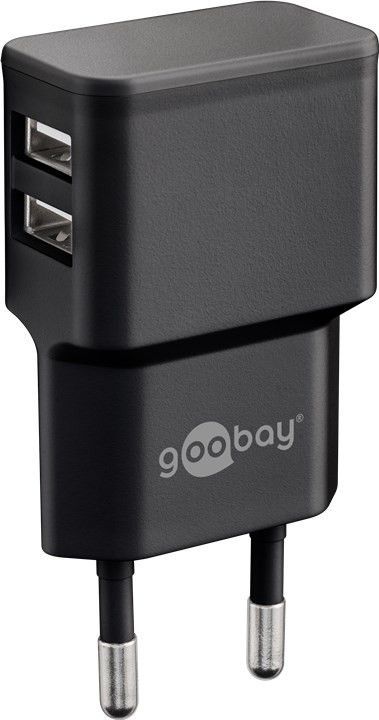 Caricatore da Muro 2 porte USB-A Slim Design 12W Nero