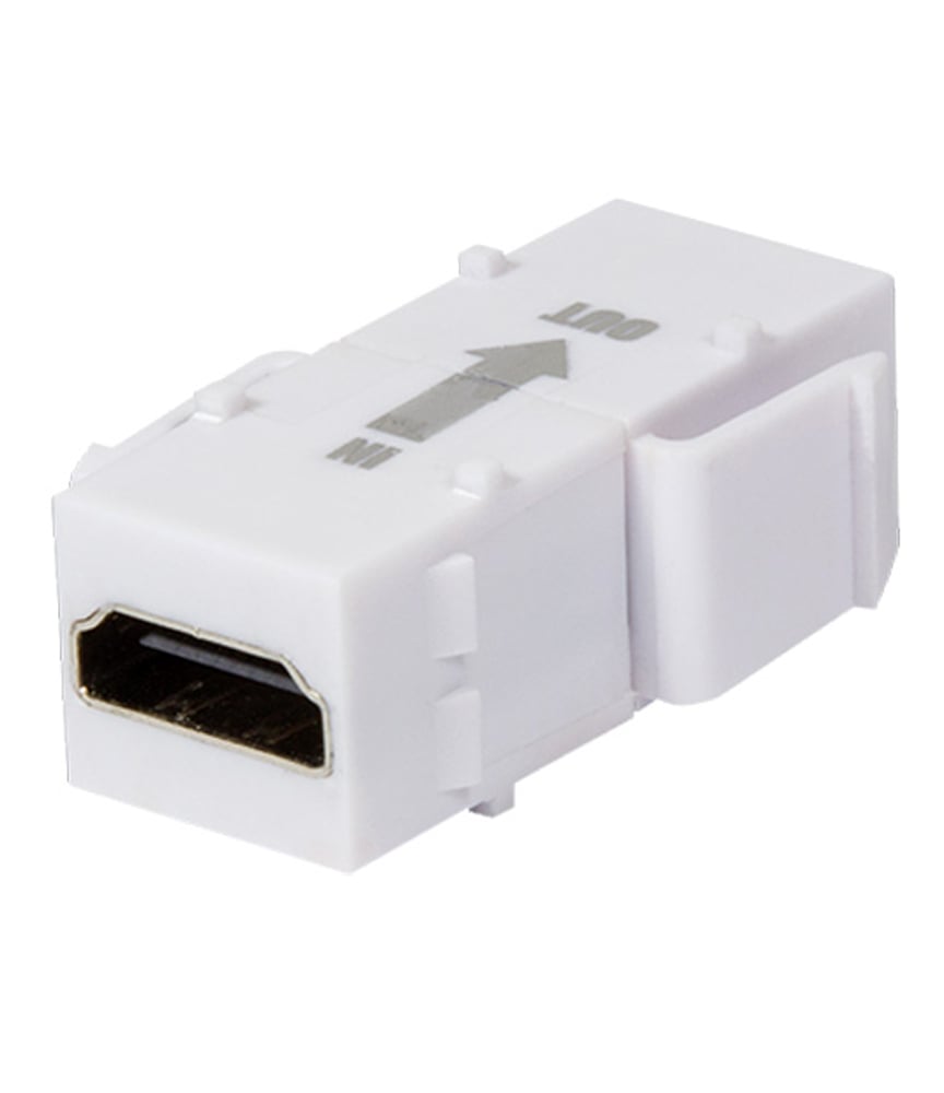 Connettore HDMI passante multimediale per installazione su pannelli keystone o scatole di derivazione. Semplice montaggio a scatto, il modulo è dotato su entrambi i lati di una presa di collegamento in modo che i cavi possano essere collegati diret