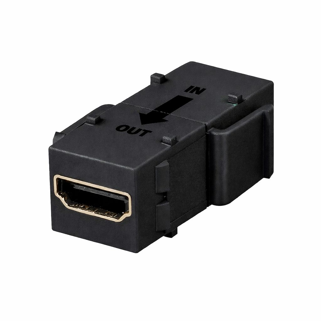 Connettore HDMI™ passante multimediale per installazione su pannelli keystone o scatole di derivazione. Semplice montaggio a scatto, il modulo è dotato su entrambi i lati di una presa di collegamento in modo che i cavi possano essere collegat