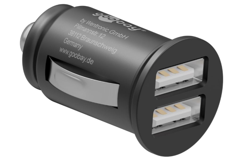Caricatore Compatto da Auto/Camion 2 porte USB max.24W/4.8A Nero