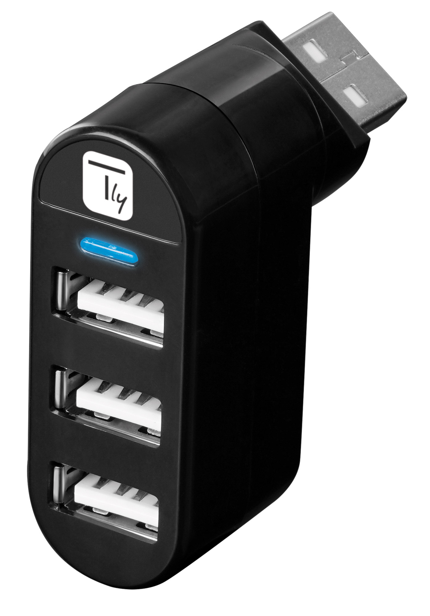 Mini Hub Rotante con 3 Porte USB 2.0 Nero