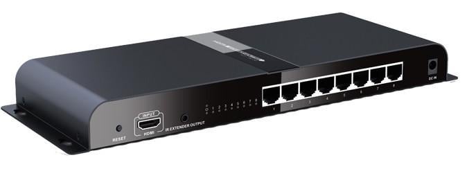 IDATA EXTIP-318V4 è uno splitter HDMI che consente di distribuire il segnale da una sorgente HDMI a 8 display HDMI su cavo CAT6/6a/7 tramite ricevitori compatibili (kit costituito da una base/trasmettitore e un ricevitore aggiuntivo). Supporta la t