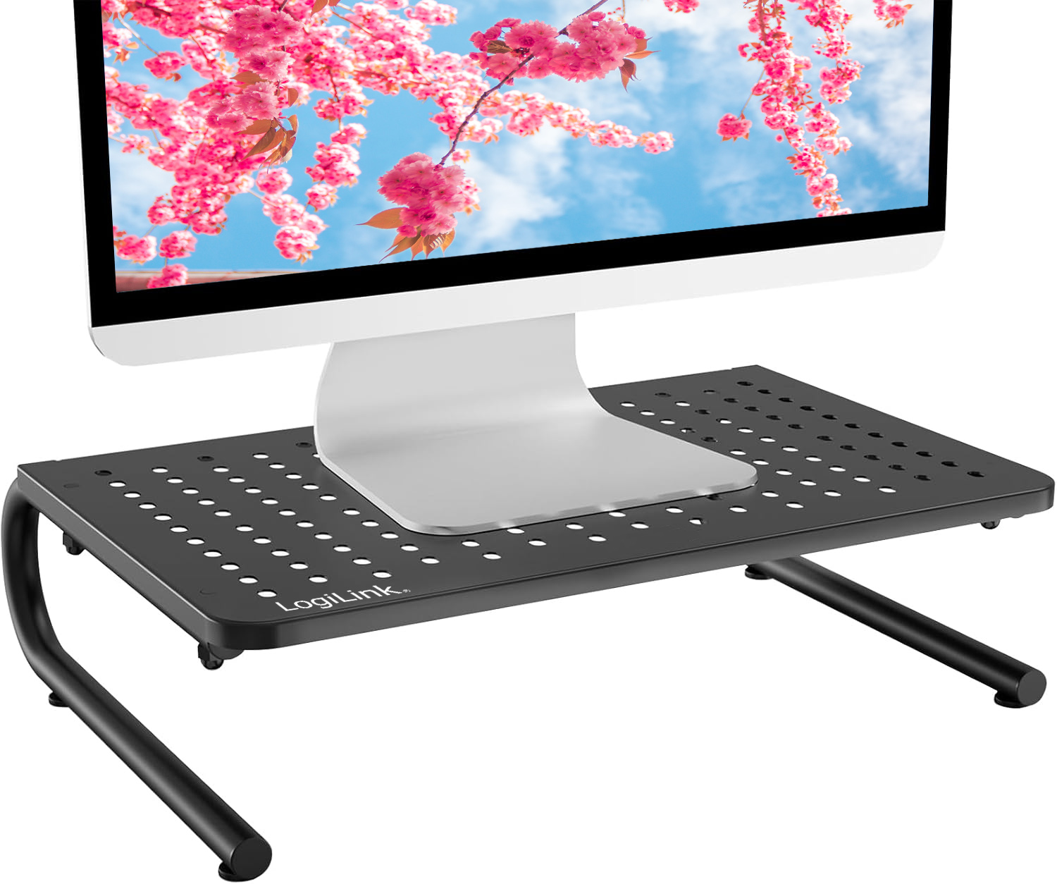 Stand Supporto da Scrivania per Monitor Notebook in Metallo 370mm Nero