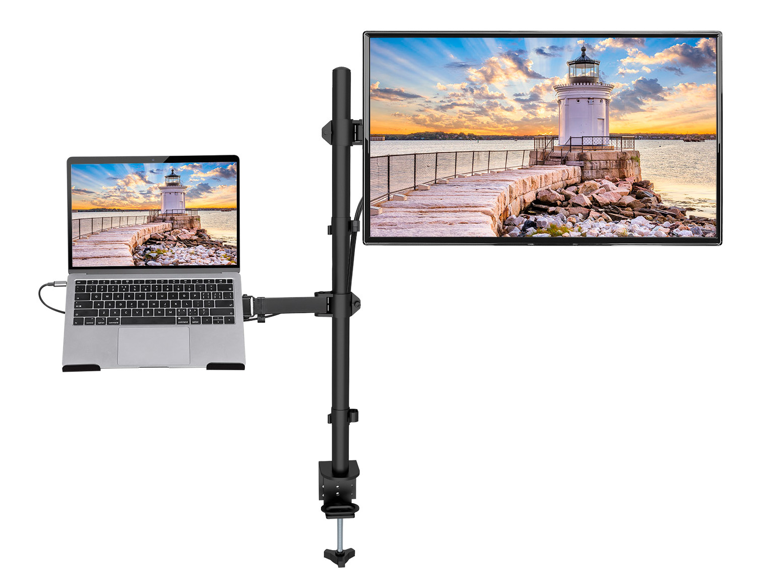 Supporto da Scrivania Braccio per Monitor 13-32'' e Mensola per Laptop