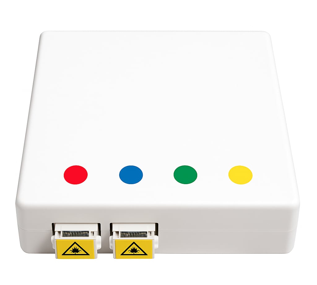 Scatola FTTH Indoor IP20 4 x SC o LC Duplex 80x80 con Passacavo Versione Termoretraibile