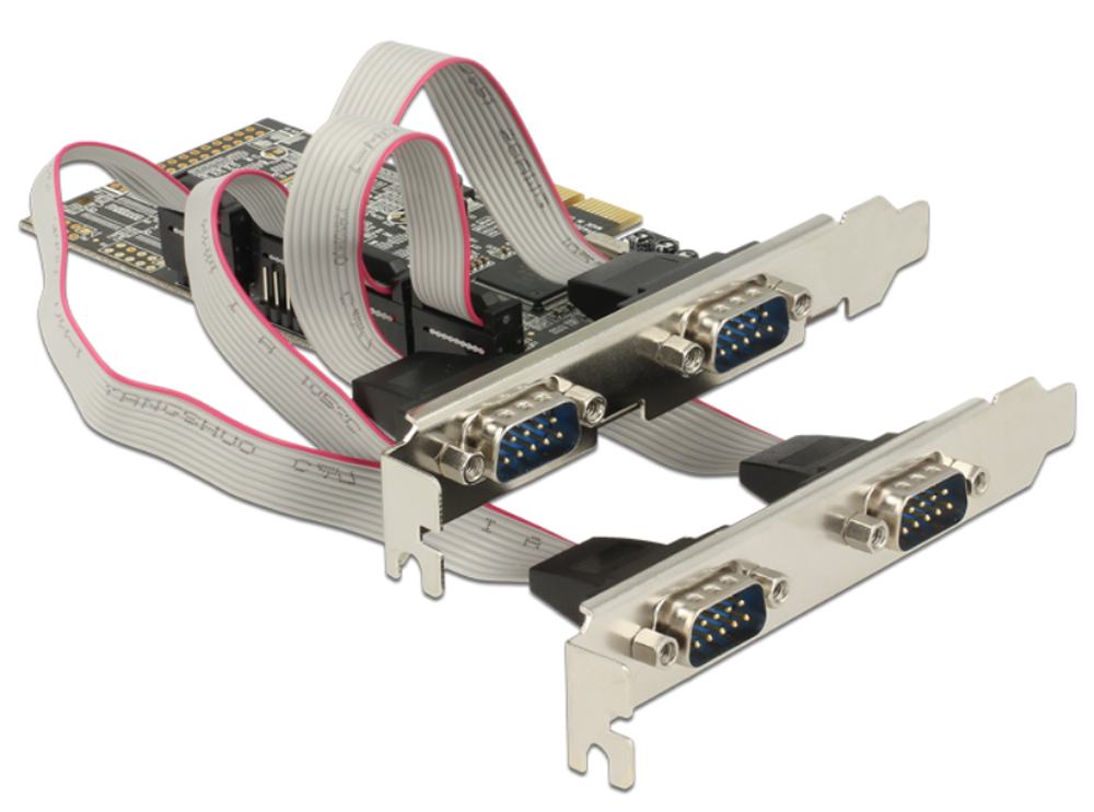 La scheda PCI Express ICC X-PCI-4SER2D aggiunge quattro porte seriali esterne al PC. A questa scheda possono essere collegati diversi dispositivi come scanner, stampante, mouse ecc. Utilizzando le staffe a basso profilo incluse, la scheda PCI Express pu&o