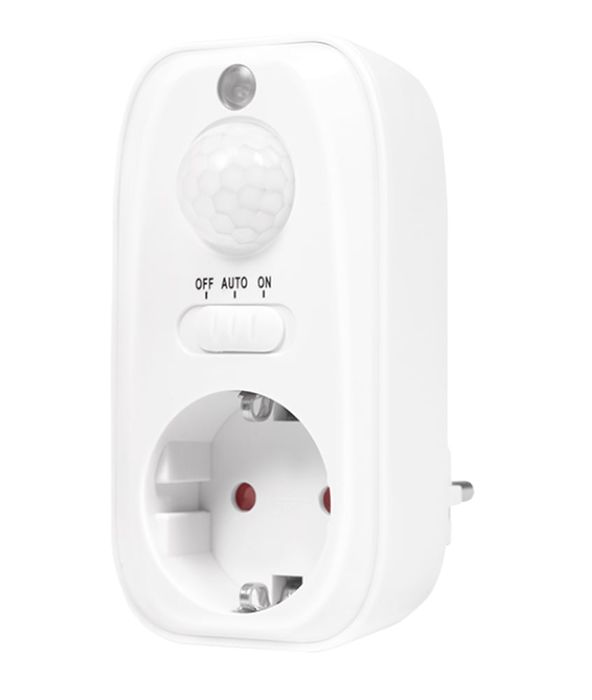 Vuoi che la luce si accenda automaticamente quando è buio e il rilevatore di movimento rileva un movimento, ad esempio nel corridoio, nella tromba delle scale o in un garage? Utilizza l adattatore per presa con sensore di luce e PIR di LogiLink. Ba