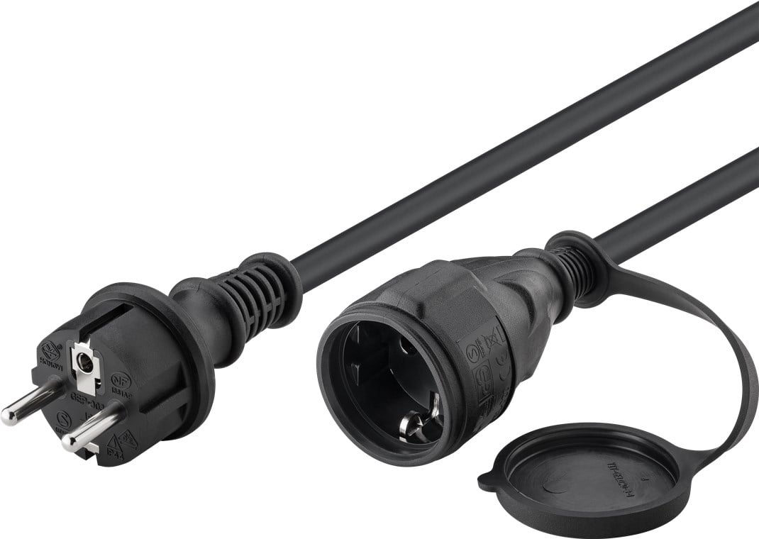 Cavo Alimentazione Schuko Maschio / Femmina da Esterno 10m Nero