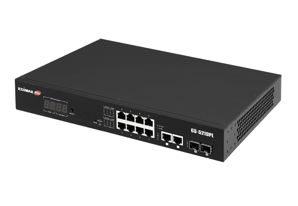 Smart Switch Web a Lungo Raggio 12 porte Gigabit PoE+ VLAN con 2 porte Gigabit RJ45 e 2 porte SFP, GS-5210PL