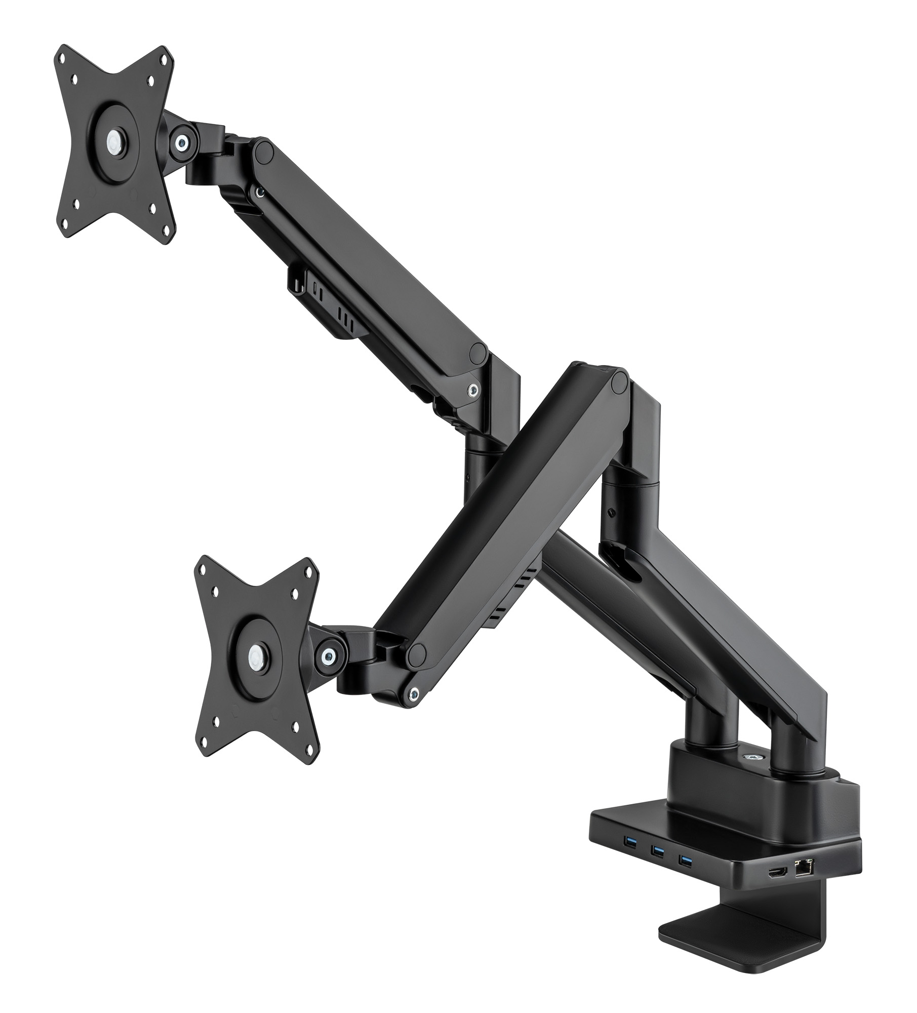 Supporto da Scrivania Doppio Monitor 17-32'' con Molla a Gas e Docking Station 8-in-1