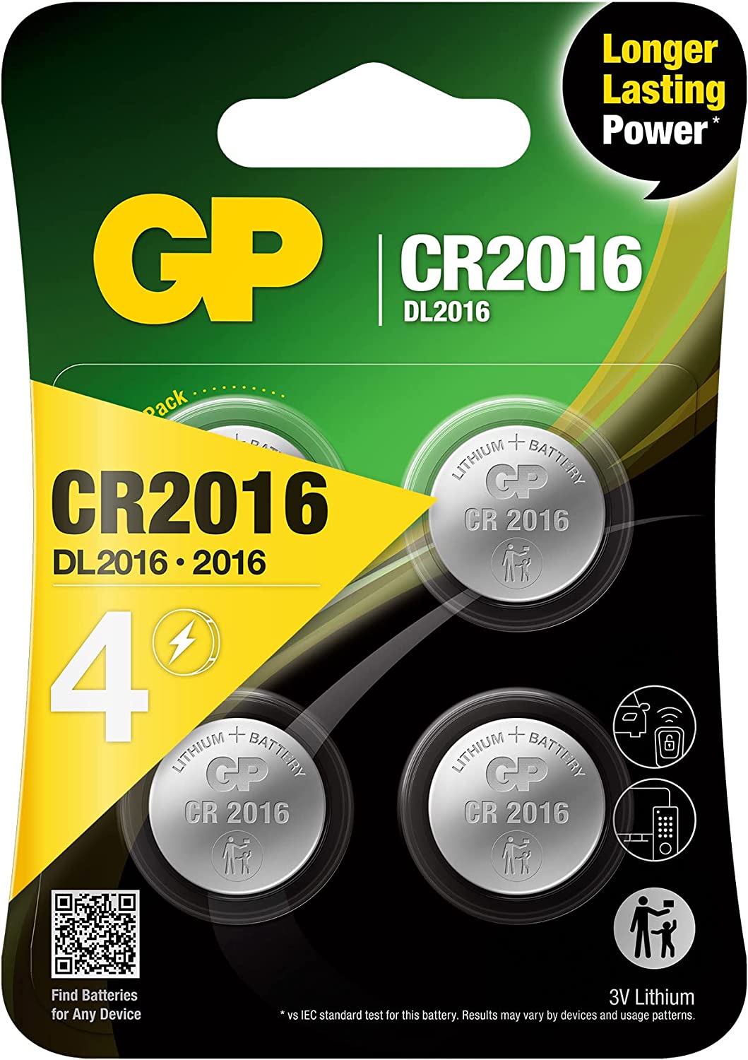 Blister 4 Batterie al Litio a Bottone 3V Lunga Durata CR2016