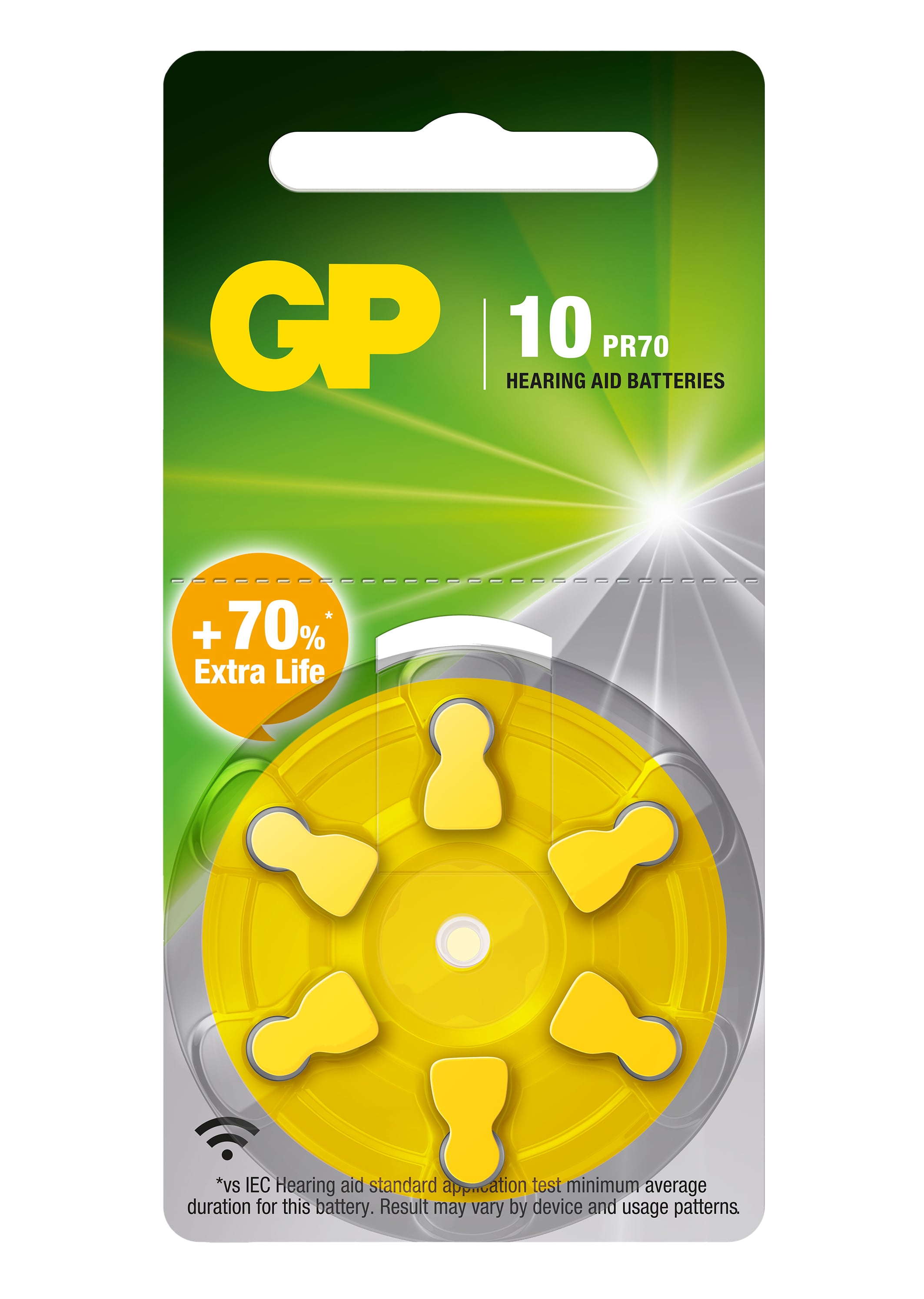 Fatta per mantenere gli apparecchi acustici al meglio, la batteria per apparecchi acustici GP fornisce il 70% di potenza in più che supporta un suono chiaro e costante per la massima durata. È progettata per fornire prestazioni superiori nei modern