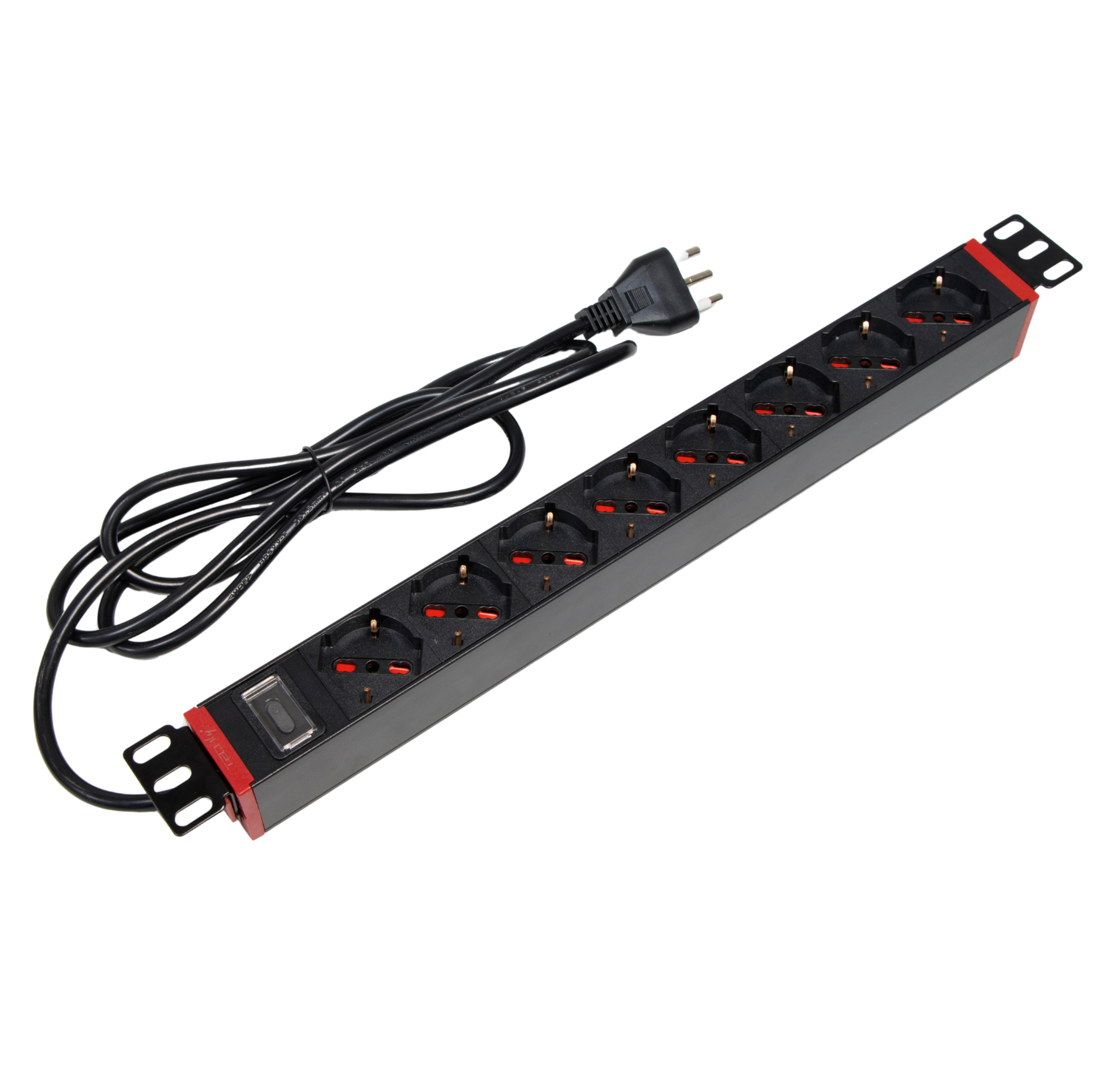 Multipresa 8 Posti da Rack 19'' con Staffe Ruotabili a 360° Spina Italiana